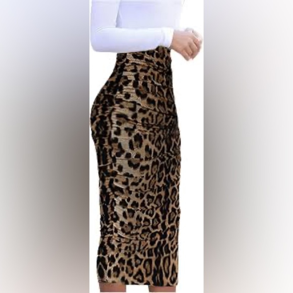 VFShow Ruched Ruffled Animal Print Skirt